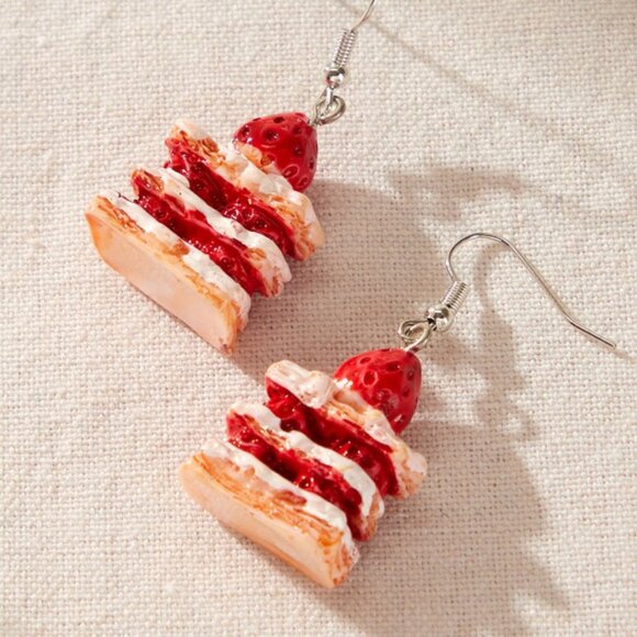 Strawberry Cake Shaped Drop Earrings - Picture 2 of 2